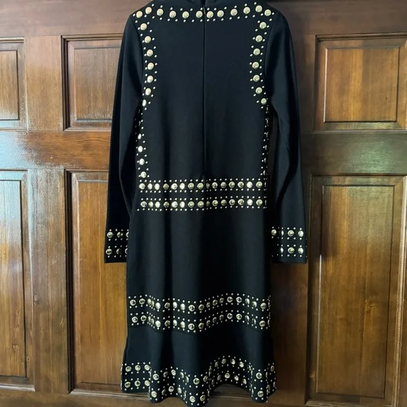 MICHAEL MICHAEL KORS
Studded Stretch-knit Mini Dress In Black/Gold - Picture 4 of 8